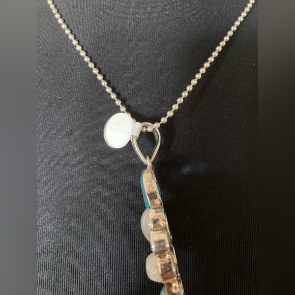 NWT HUGE Gemstone Pendant Rainbow Moonstone Blue Quartz Blue Topaz STERLING - Picture 8 of 9